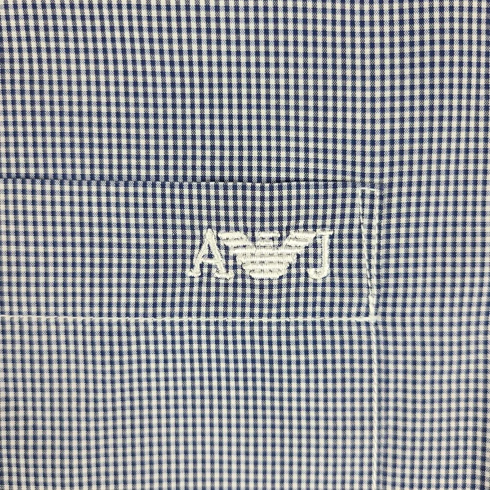 AJ ARMANI JEANS Shirt Mens Large Blue Mini Check Regular Fit Dress‎ Button Up